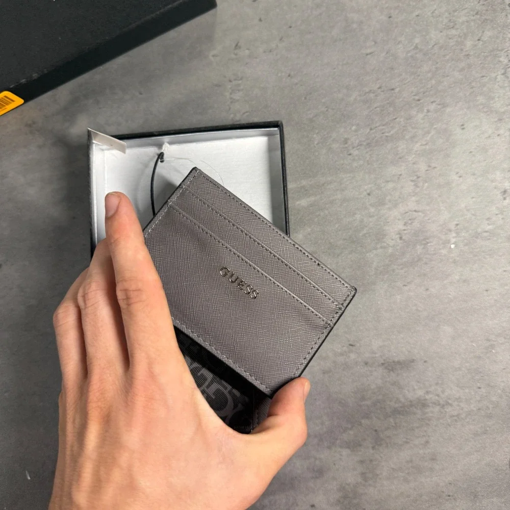 Guess Wallet Set Mens Gray Black Logo Bifold Card Holder Gift Box New Streetwear
